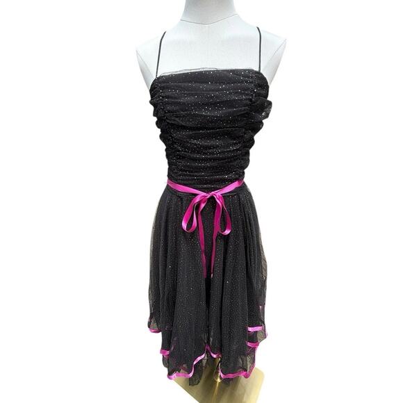 Y2K 90s Dress Grunge Witchy Whimsy Goth Fairy Punk sparkly retro black pink bow - Picture 1 of 16